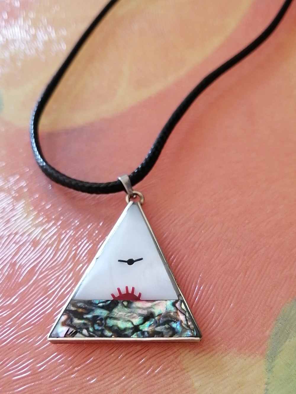 Sunset Bird Sea Pendant With Abalone & Mother Of Pearl On Cord Necklace